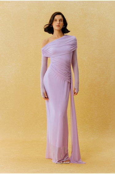 Elegant Hour Purple One Shoulder Ruched Maxi Dress
