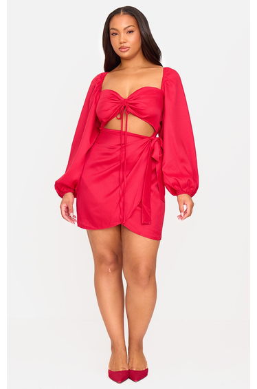 Plus Red Ruched Cut Out Dress