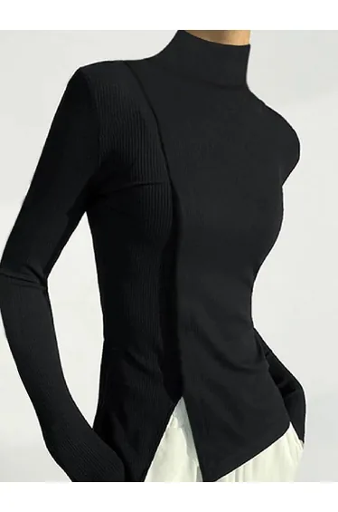 Skinny Solid Color Split-Joint High Neck