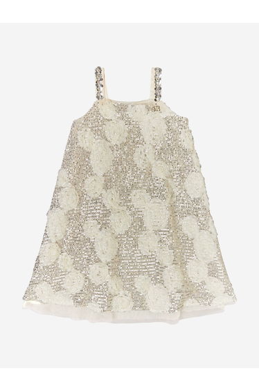 BCBGMAXAZRIA Girls 3D Flower Sequin Dress in Grey
