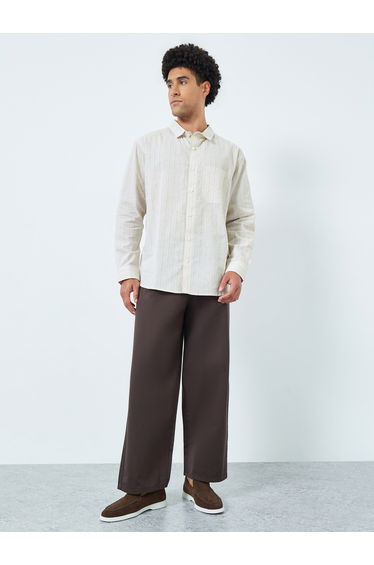 Men Beige Relaxed Fit Striped Cotton Shirt