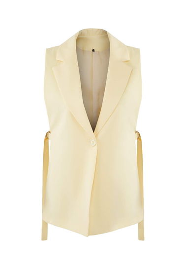 Yellow Oversize Accessory Side Tie Detail Single Button Lined Woven Vest
