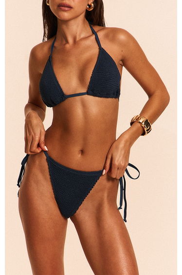 Navy Crinkle Double Tie Side Bikini Bottoms