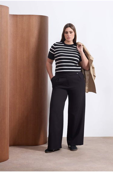 Wardrobe Essentials Black Striped Basic Knitwear Blouse