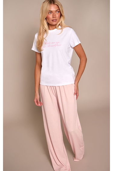 Baby Pink Slogan Fitted Pyjama Top & Trousers