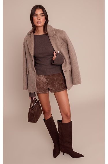 Chocolate Thick Brushed Rib Flared Long Sleeve Top