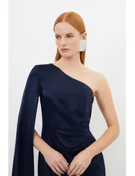 Tailored Satin Back Crepe Drape One Shoulder Maxi Dress - 1