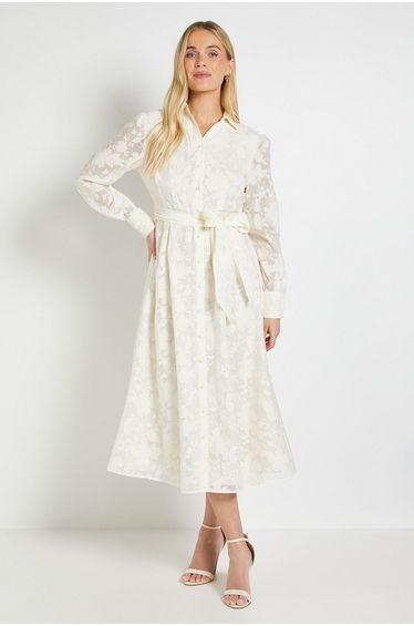 Petite Floral Organza Belted Midi Dress