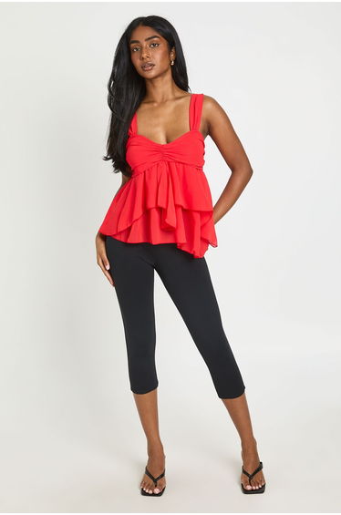 Gathered Bust Ruffle Top - red