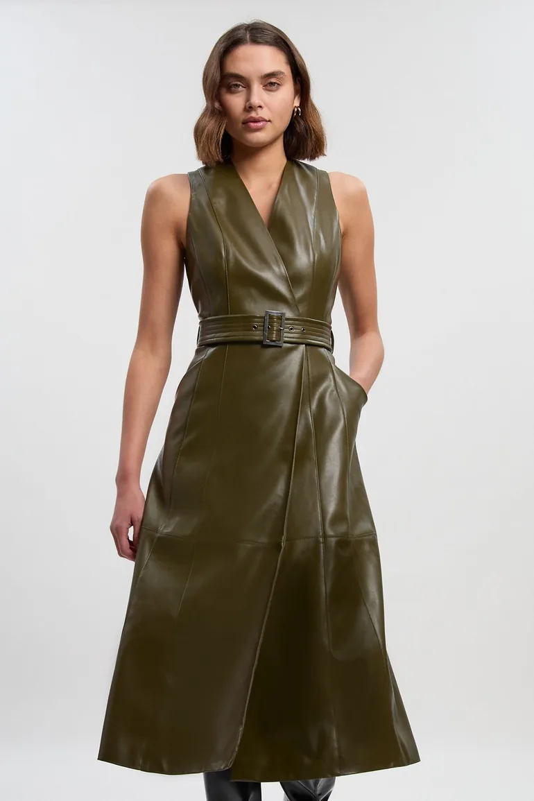 Faux Leather Belted Sleeveless Dress Karen Millen : Evening Dresses :  VogaCloset Iraq
