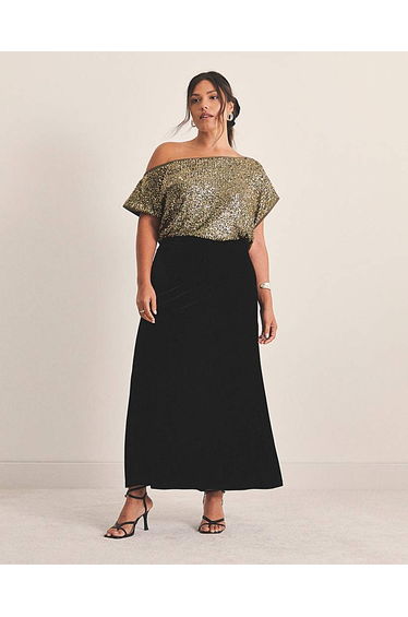 Linear Sequin Off The Shoulder Top