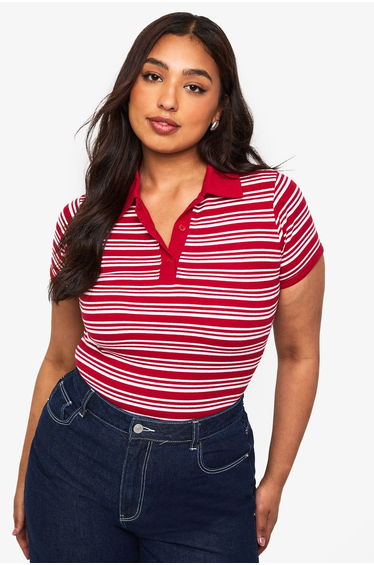 Plus Fitted Collared Top - red