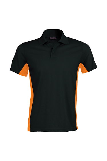 Kariban Mens Short Sleeve Flag Polo Shirt (Dual Colour) - Black/Orange