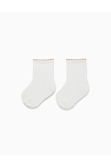 Crew socks with jacquard and lurex for baby girls, white/golden