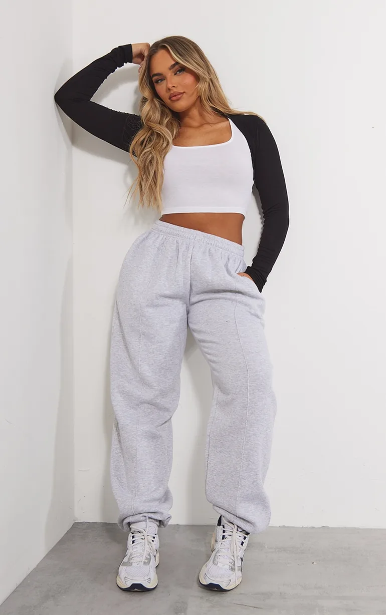Ash Grey Pintuck Detail Oversized Joggers