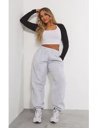 Ash Grey Pintuck Detail Oversized Joggers