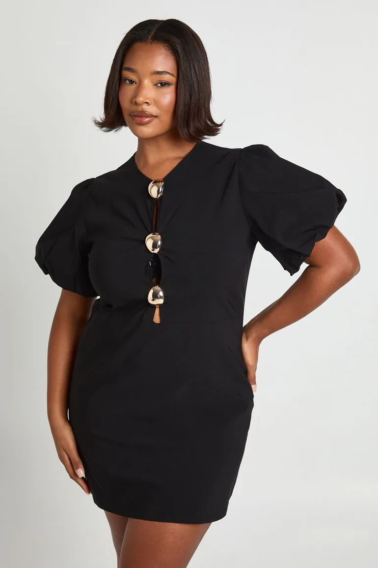 slim fit dress slacks Gilded Eve Plus-Size Black & Gold Tweed Dress 1x