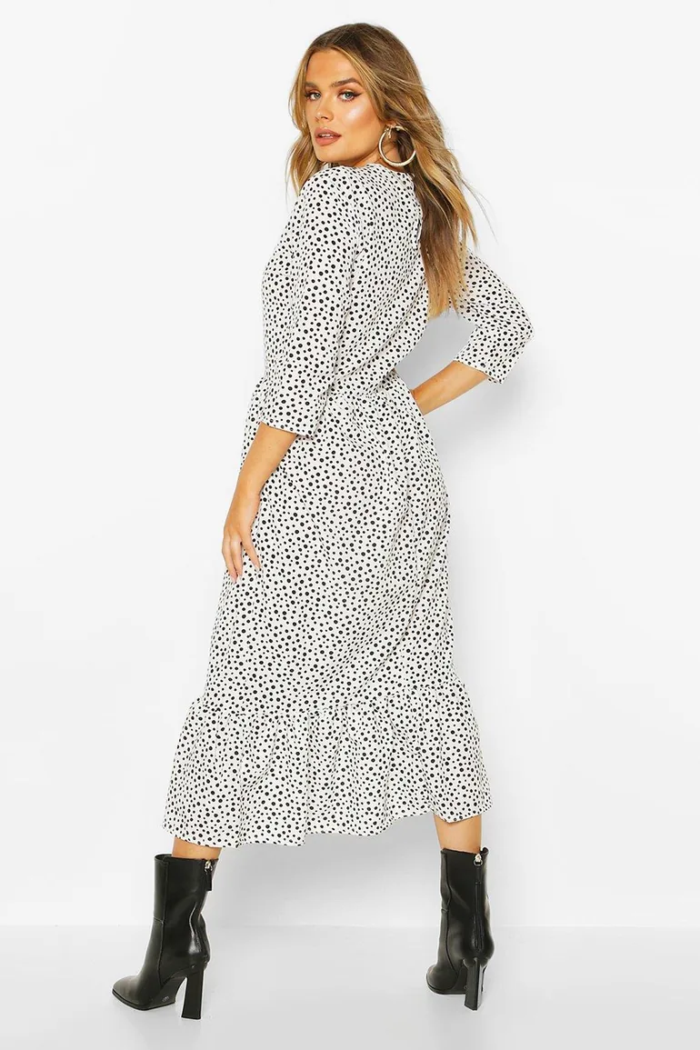 Woven Mixed Spot Dress - white - 1