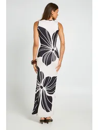 Large Floral Slash Neck Maxi Dress - ivory - 2