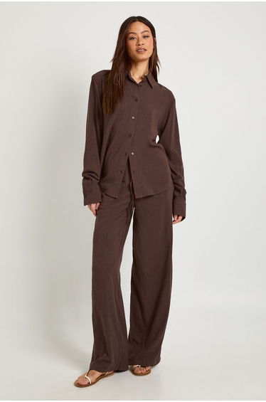Tall Premium Linen Oversized Shirt - espresso