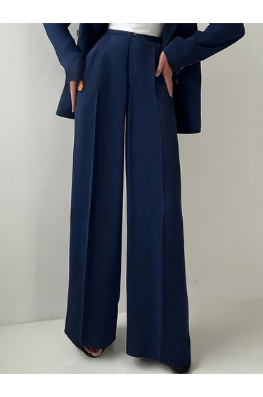 Navy Blue Wide Leg Trousers