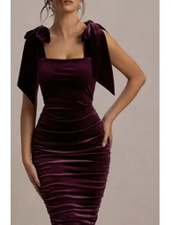 Tarna | Port Velvet Midi Dress With Bow Straps - 3