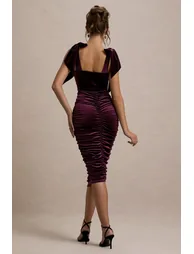 Tarna | Port Velvet Midi Dress With Bow Straps - 1