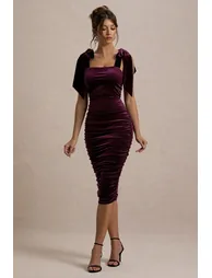 Tarna | Port Velvet Midi Dress With Bow Straps - 2