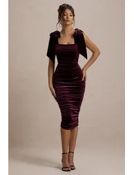 Tarna | Port Velvet Midi Dress With Bow Straps