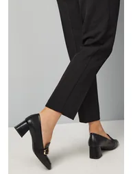 Emma Faux Leather Buckle Detail Medium Heeled Loafers - 1