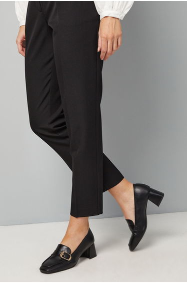 Emma Faux Leather Buckle Detail Medium Heeled Loafers