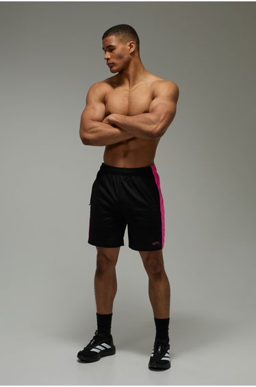 Man Active Colour Block Zip Pocket 7inch Gym Shorts - black
