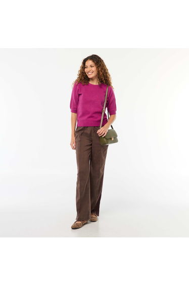 Pleated Pants with Side Stripes BROWN