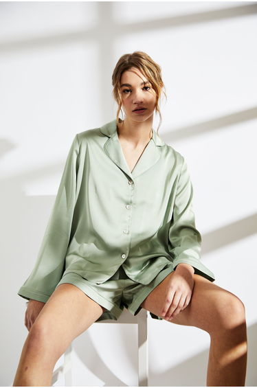 Sage Green Trim Short Satin Pyjama Set