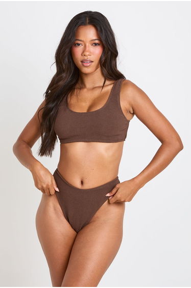 Textured High Leg Bikini Bottom - chocolate