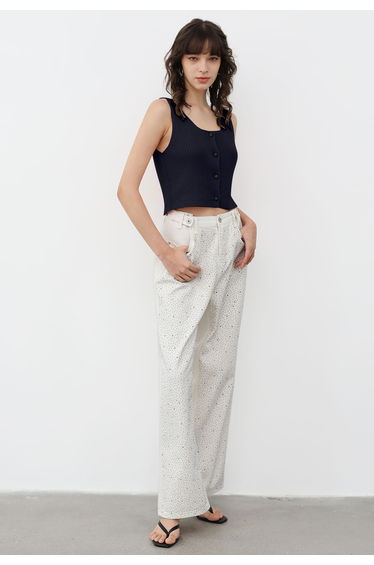 Button Down Sleeveless Knit Crop Top in Navy
