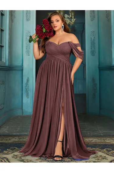 Simple Daily Plus Size Bridesmaid Gown Summer Upscale Women Formal Chiffon Long Dress