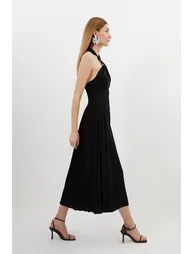 Soft Tailored Halter Tie Neck Pleat Detail Midaxi Dress - 2