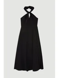 Soft Tailored Halter Tie Neck Pleat Detail Midaxi Dress - 3