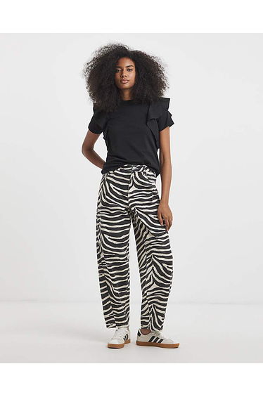 Zebra Print Denim Barrel Jeans