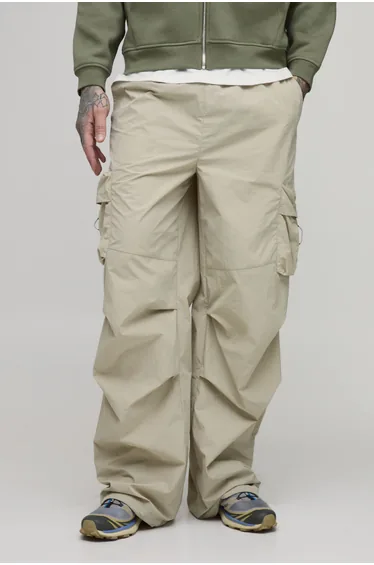Tall Baggy Fit Cargo Utility Track Pants - stone