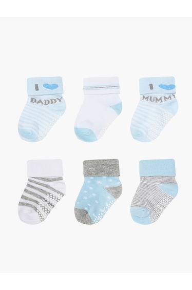 Pack of 6 - Turn-Up Non Slip Knitted Socks
