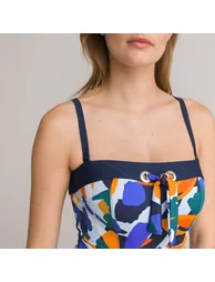 Floral Print Bustier Swimsuit - 1