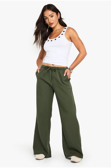 Petite Woven Elasticated Waist Straight Leg Trousers - light khaki