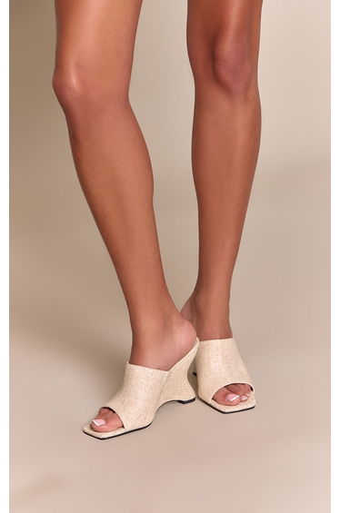 Faux Linen High Vamp Mule Curved Wedges