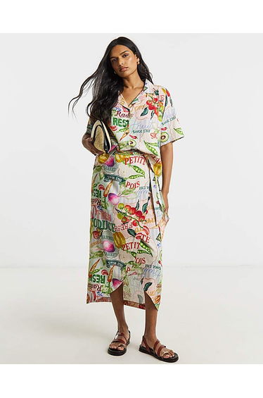 Simply Be Post Card Print Linen Skirt