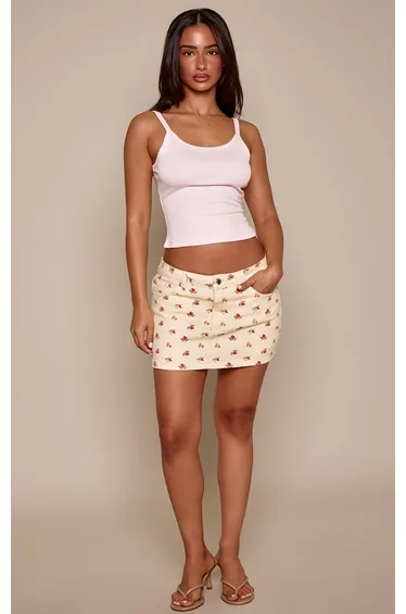 Petite Ditsy Floral Low Rise Micro Mini Denim Skirt