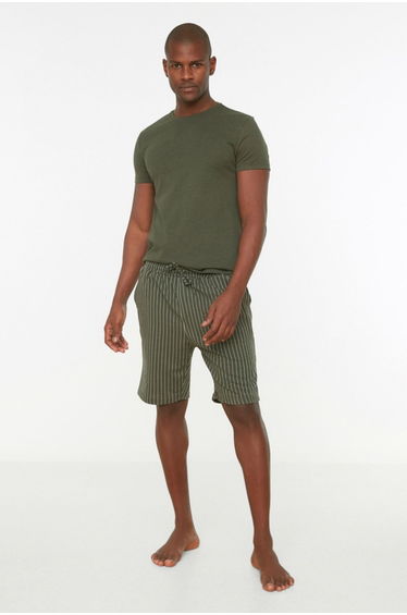 Khaki Men's Regular Fit Bottom Striped Pajamas Set