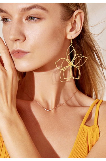 Metal Flower-Shaped Hook Earrings