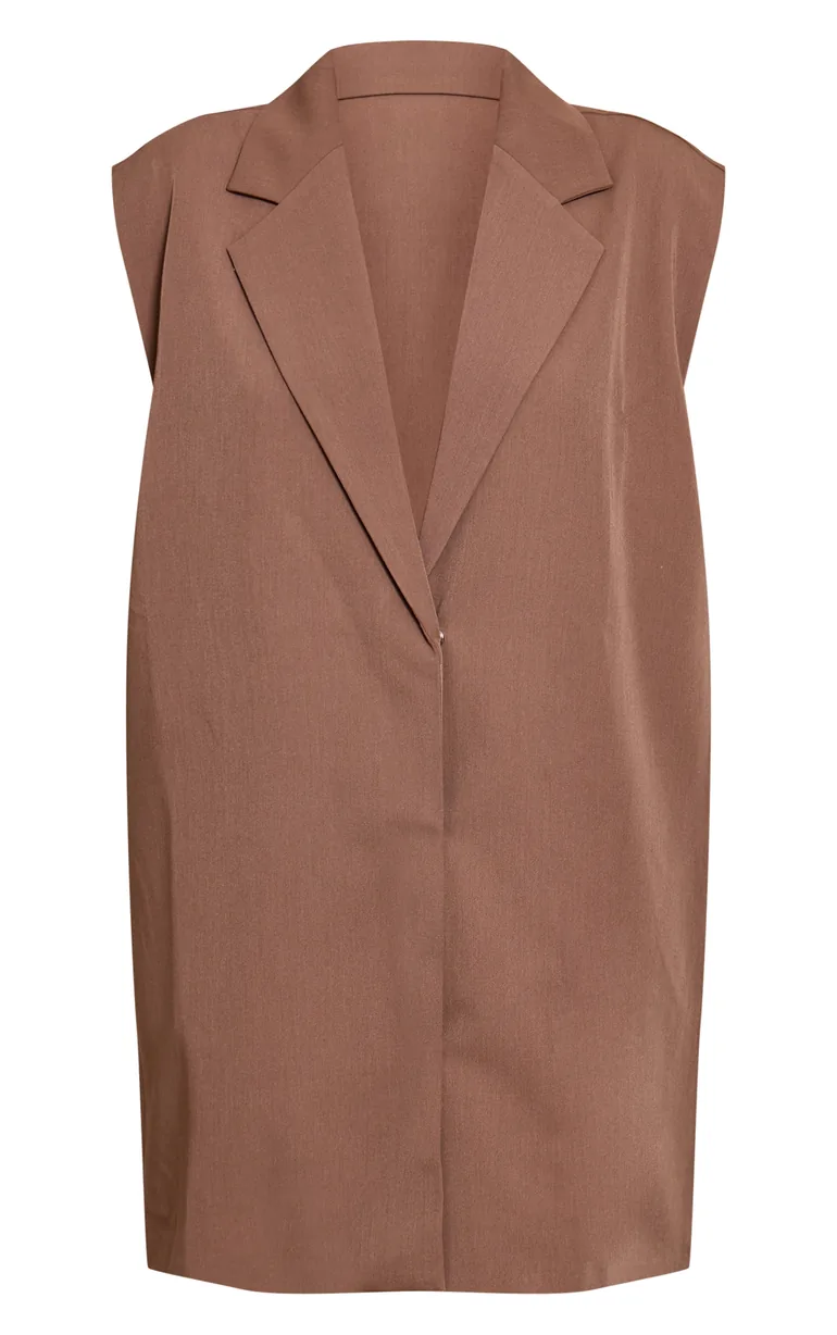 Woven Taupe Tailored Waist Coat Dress - 4